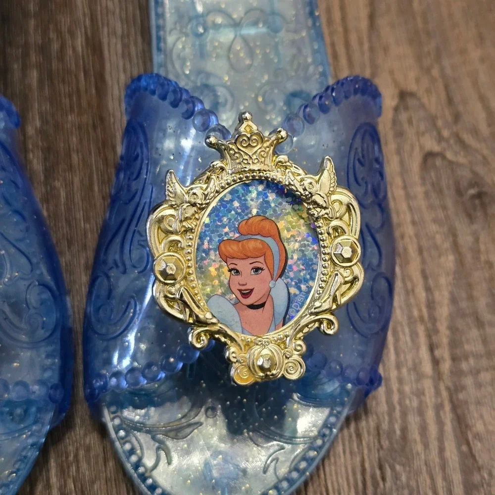 Disney Cinderella Dress Up Jelly Shoes Girls OS Blue Glitter Princess Play Heel